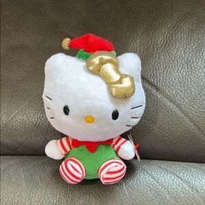 Ty Festive hello kitty Plush with Red and Green Outfit and gold hat